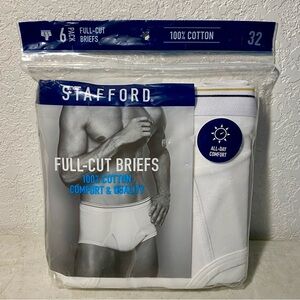 STAFFORD Full-Cut Briefs Men’s 32 White 6 Pack 100% Cotton Comfort Underwear NEW